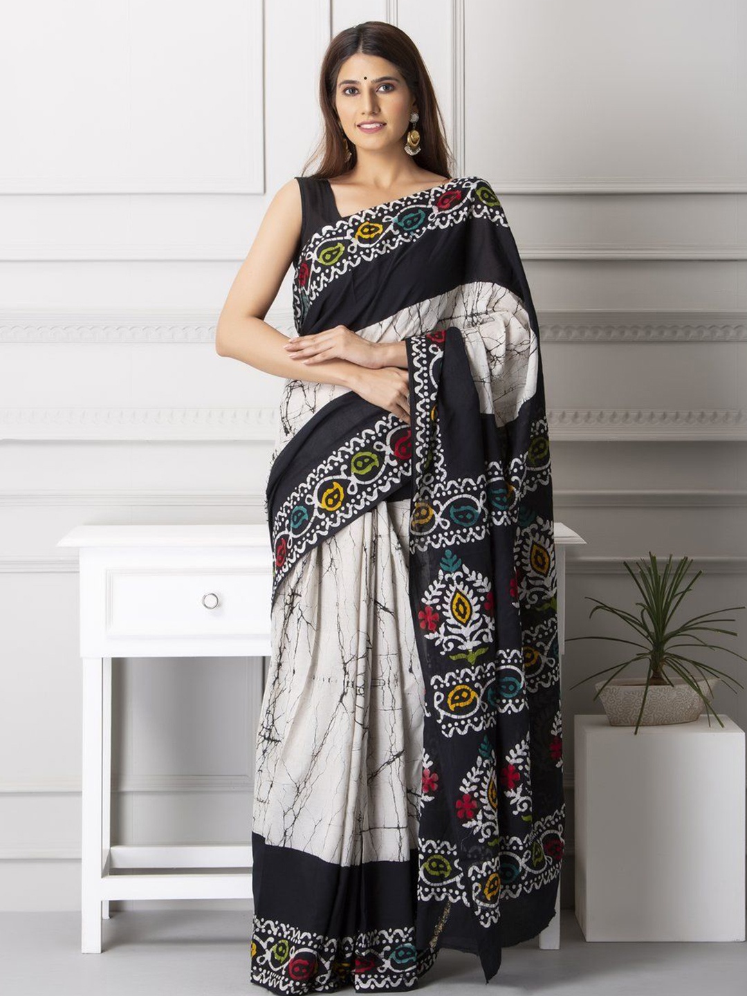 

Pinkcity Trade World Pure Cotton Block Print Saree, Black