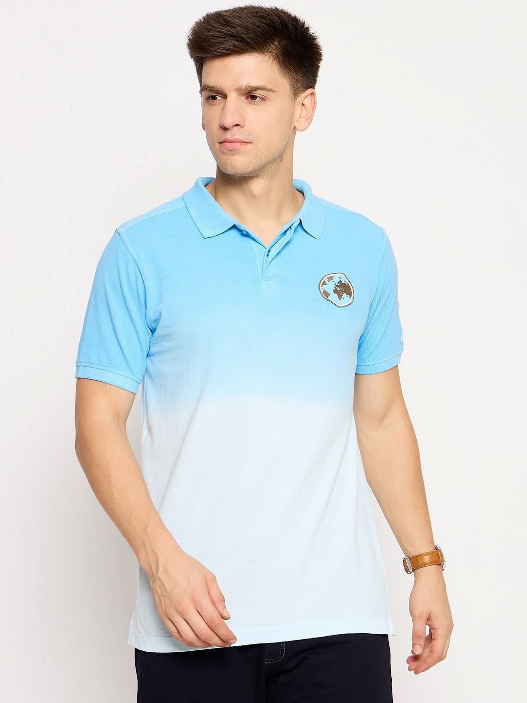 

Club York Men Colourblocked Polo Collar Cotton T-shirt, Blue