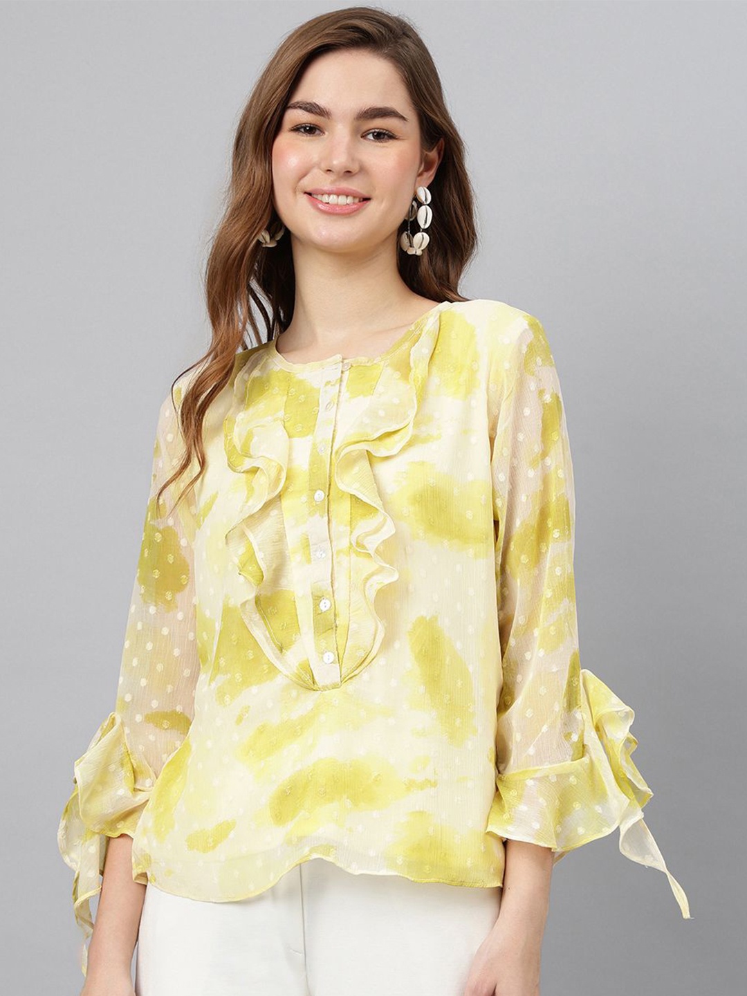 

Latin Quarters Women Tie and Dye Round Neck Top, Yellow