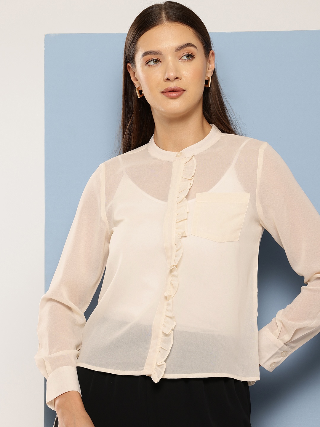 

Chemistry Mandarin Collar Shirt Style Top, Off white