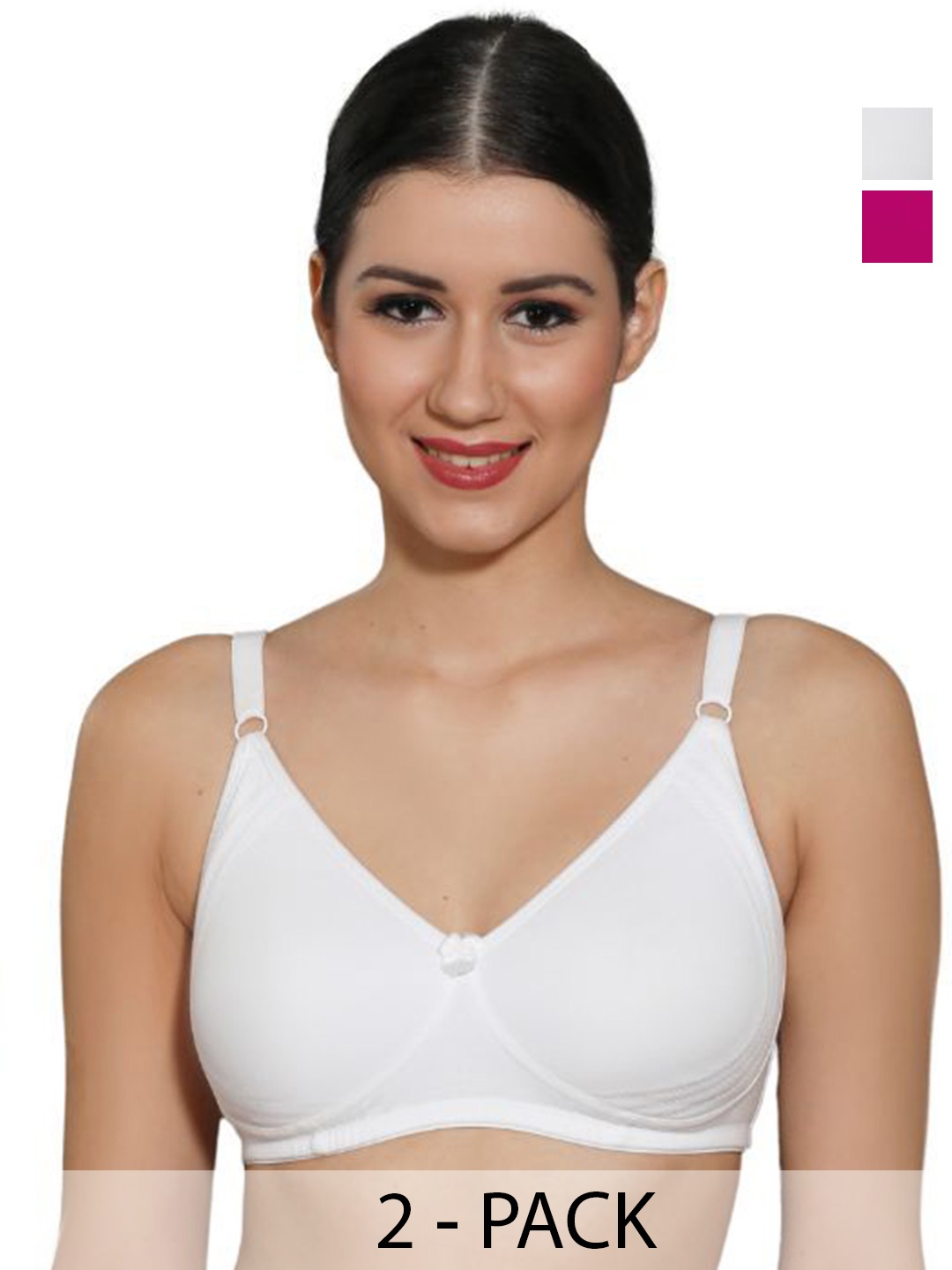 

INGRID Women Everyday Non Padded Adjustable Straps Cotton Tshirt Style Bras, Pink