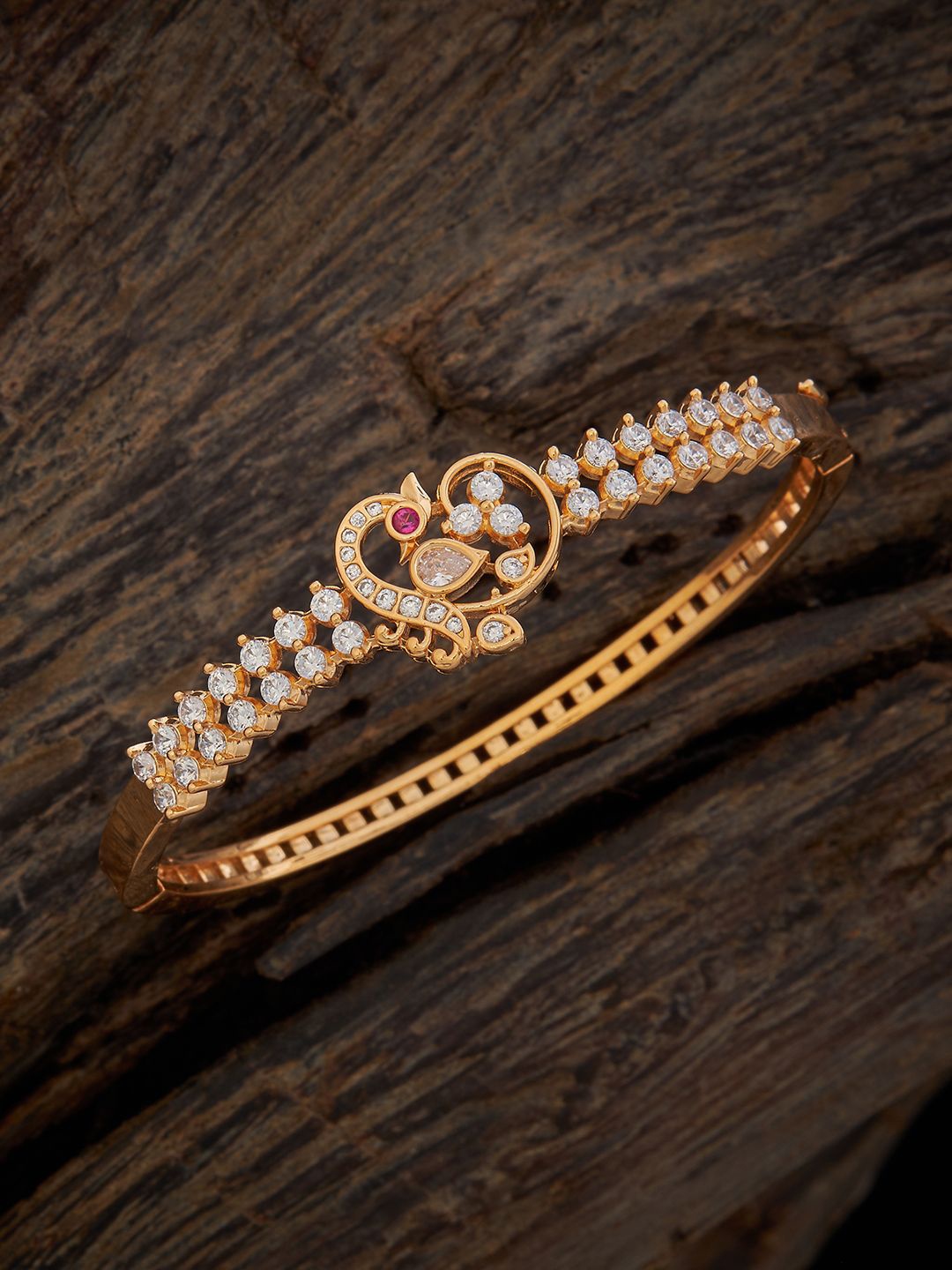 

Kushal's Fashion Jewellery Gold-Plated Cubic Zirconia Studded Kada Bracelet
