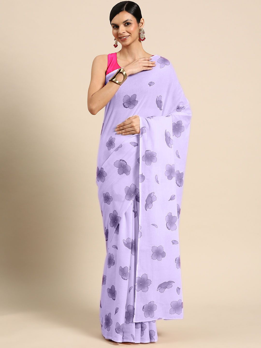 

BUTA BUTI Floral Pure Cotton Saree, Lavender