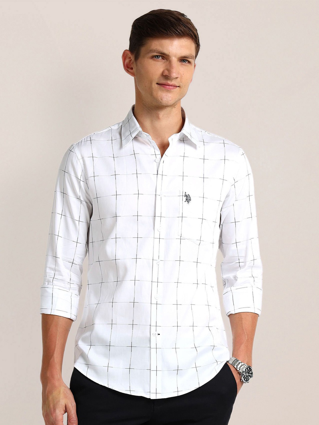 

U.S. Polo Assn. Men Classic Checked Cotton Casual Shirt, White
