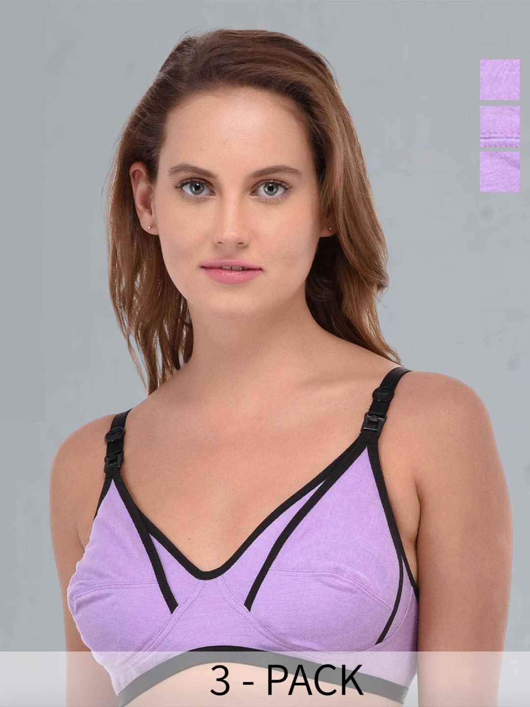 

Fabme Pack Of 3 Medium Coverage Maternity Bra, Lavender