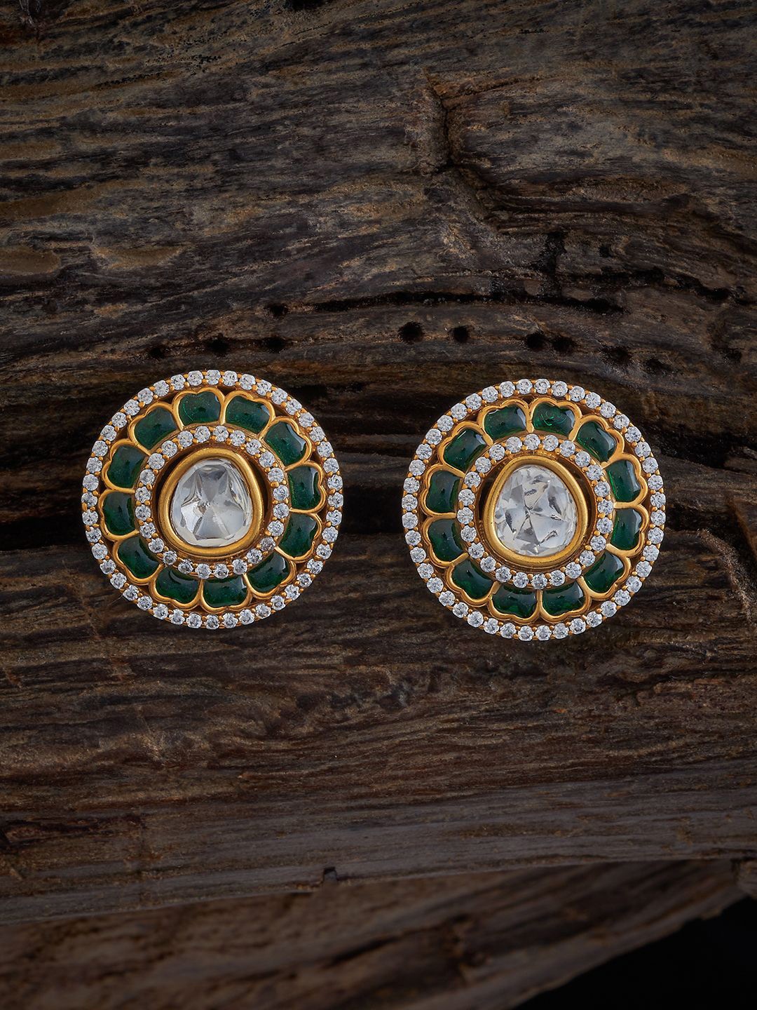 

Kushal's Fashion Jewellery Kundan Studded Oval Studs, Green