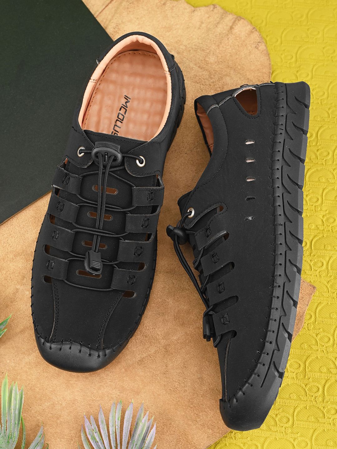 

IMCOLUS Men Shoe-Style Sandals, Black