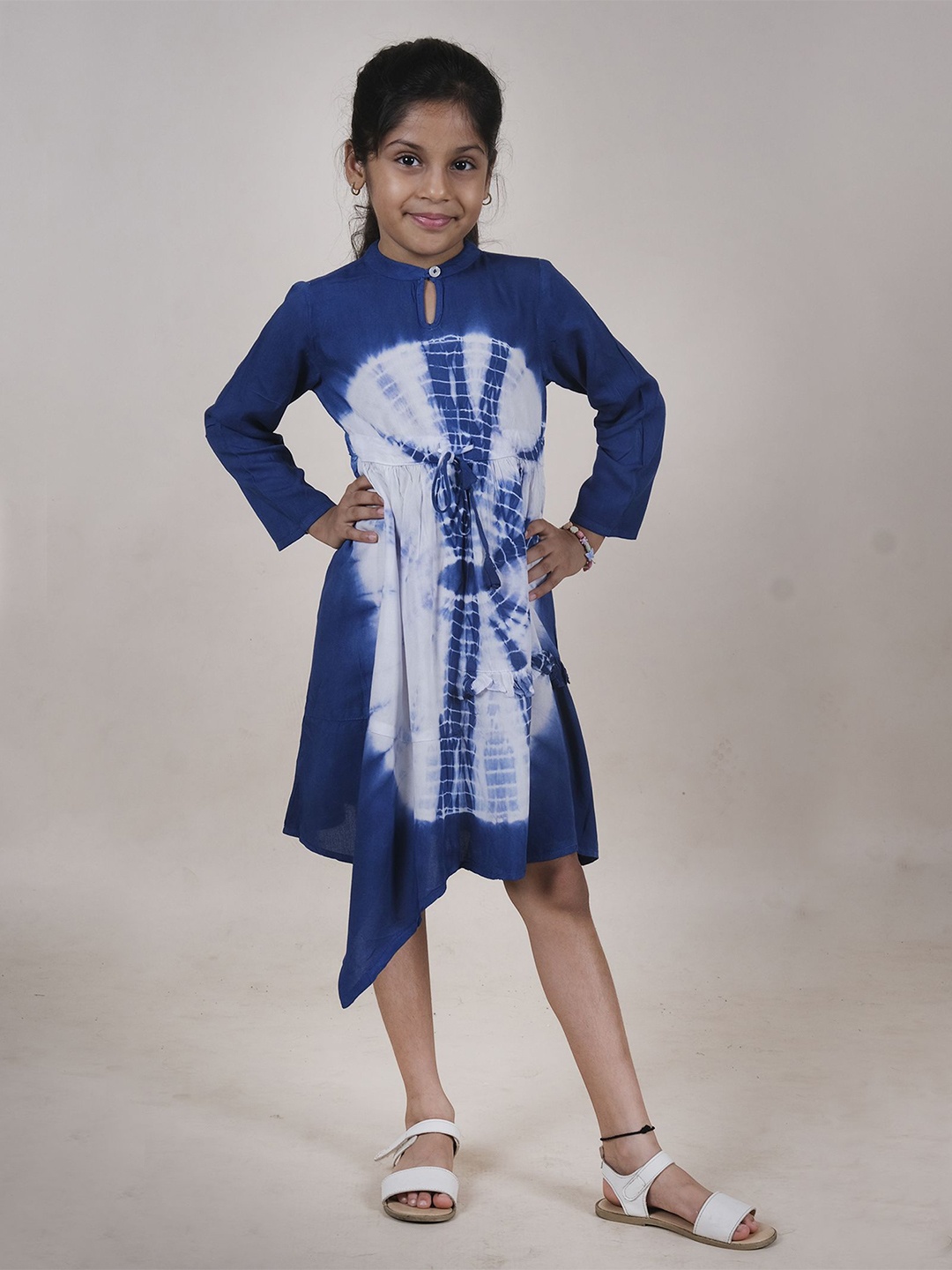 

KiddoPanti Tie and Dye Dyed A-Line Holi Dress, Blue