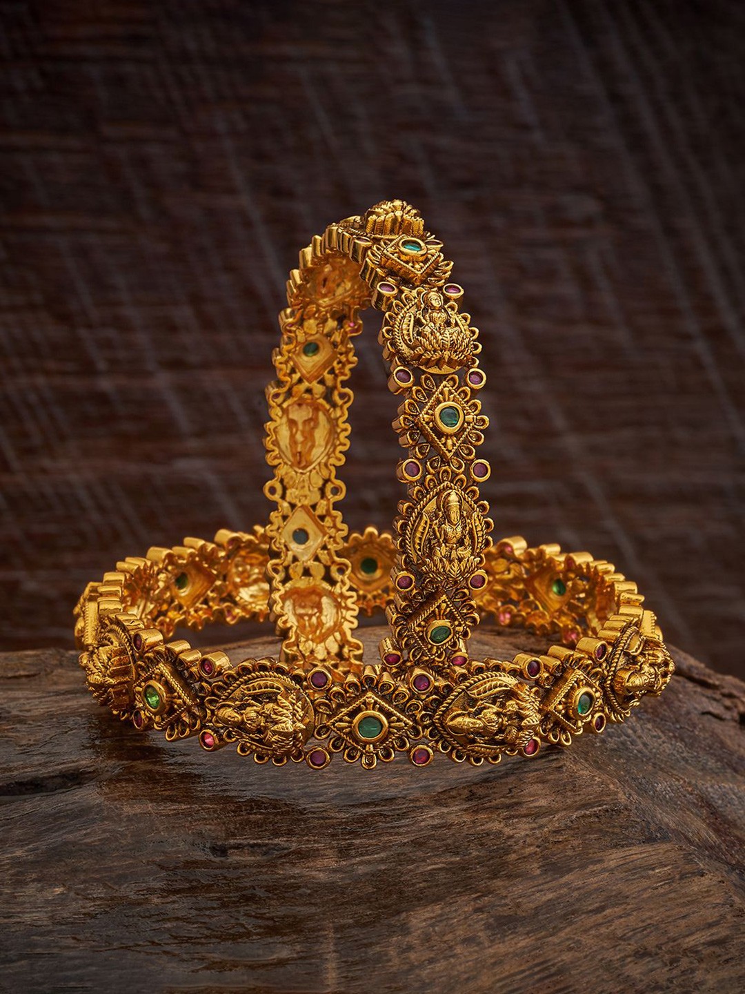 

Kushal's Fashion Jewellery Set Of 2 Gold Plated Stones Studded Antique Bangles
