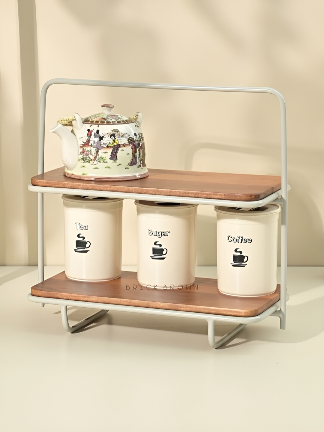 

BRICK BROWN Brown & White Wooden 2-Tier Multi-Utility Organiser