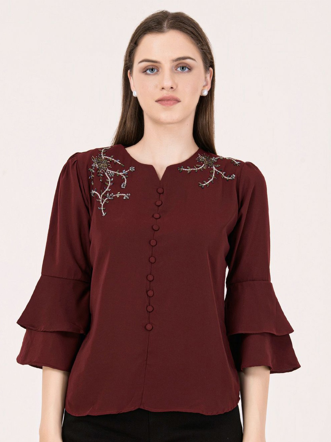 

Albion By CnM Women Solid Round Neck Cotton Top, Burgundy