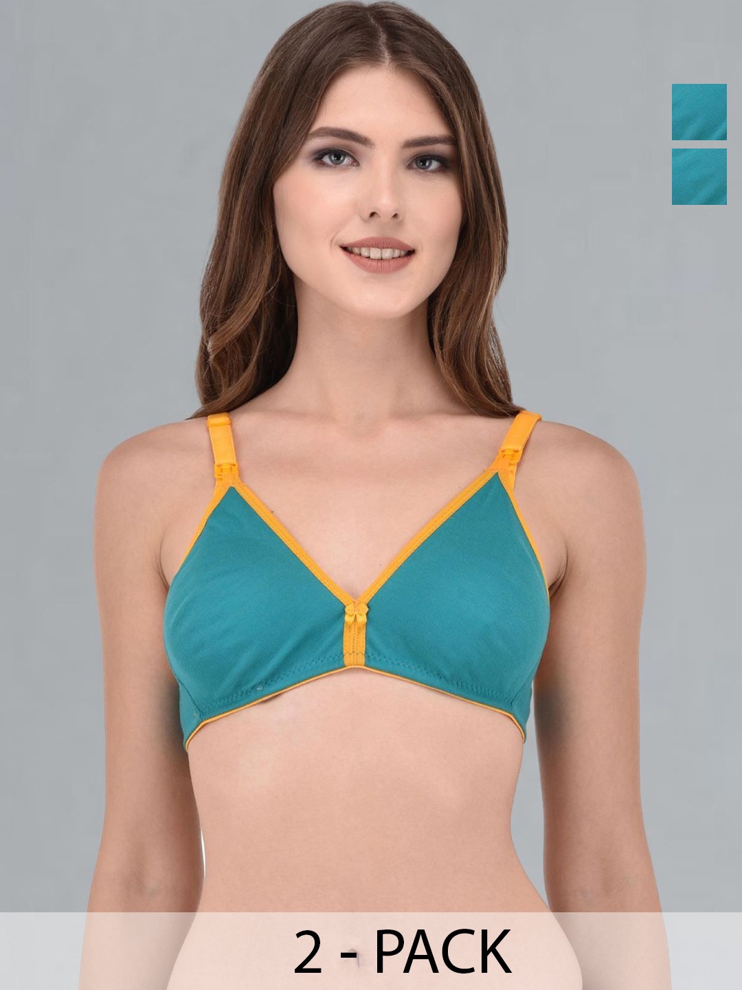 

Fabme Women Pack Of 2 Medium Coverage Nursing Bra, Green