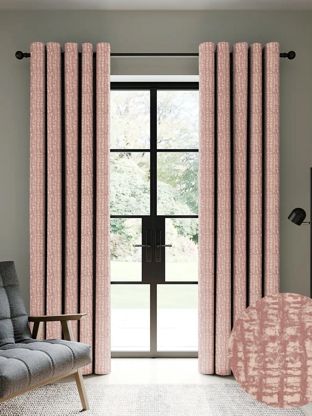 

Nefertiti Home Pink 2 Pieces Printed Black Out Door Curtain