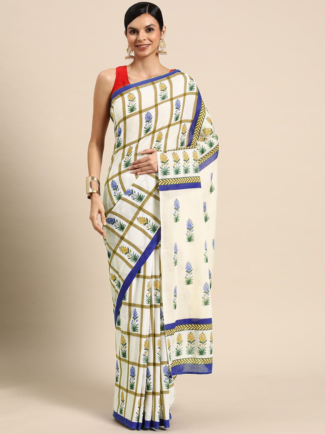 

BUTA BUTI Floral Pure Cotton Saree, Mustard