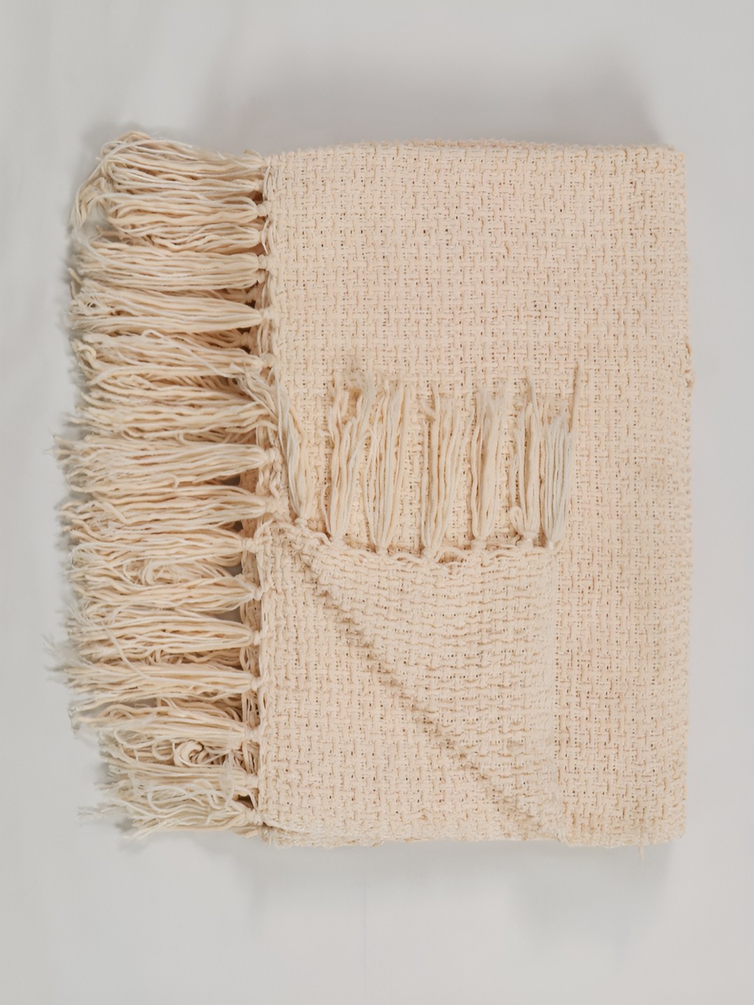 

BELLA TRUE Cream Coloured Self-Design Throw Blanket