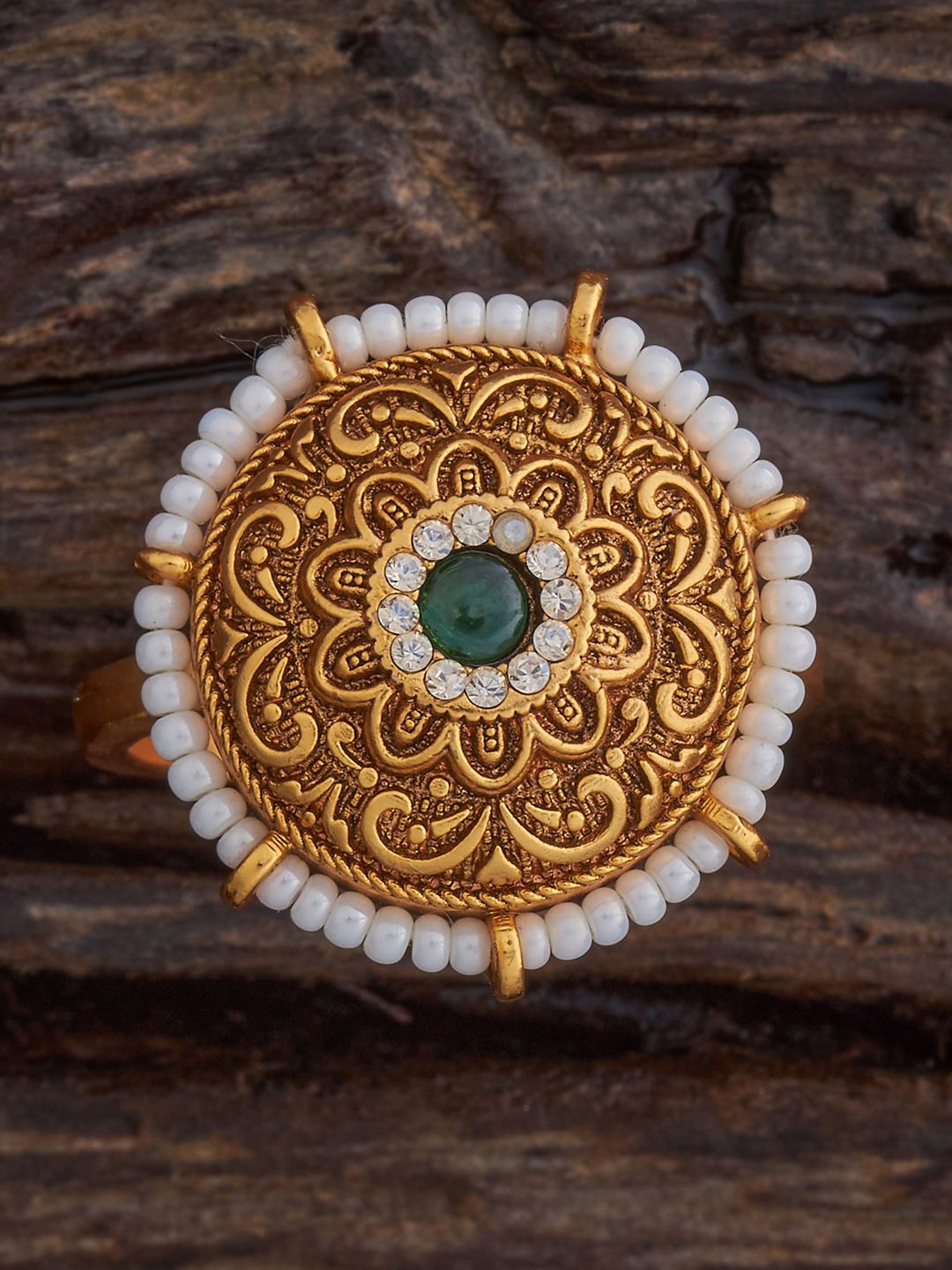

Kushal's Fashion Jewellery Gold-Plated Cubic Zirconia-Studded Adjustable Finger Ring