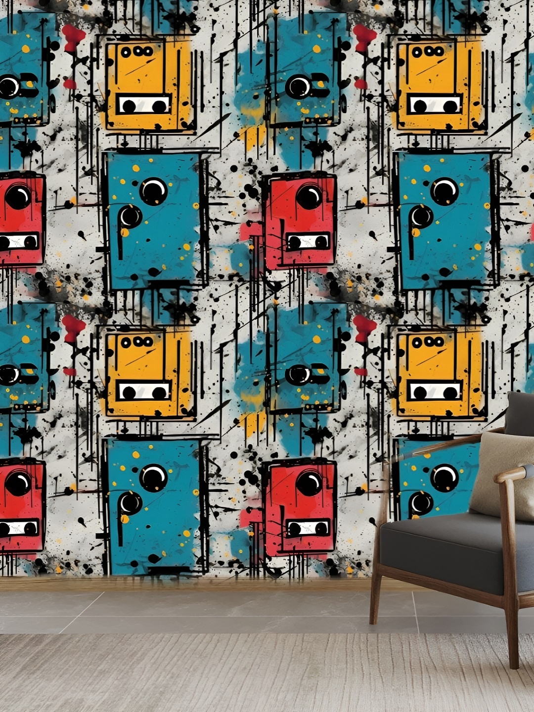 

CVANU Red & Blue Abstract Printed Self Adhesive Waterproof Wall Paper