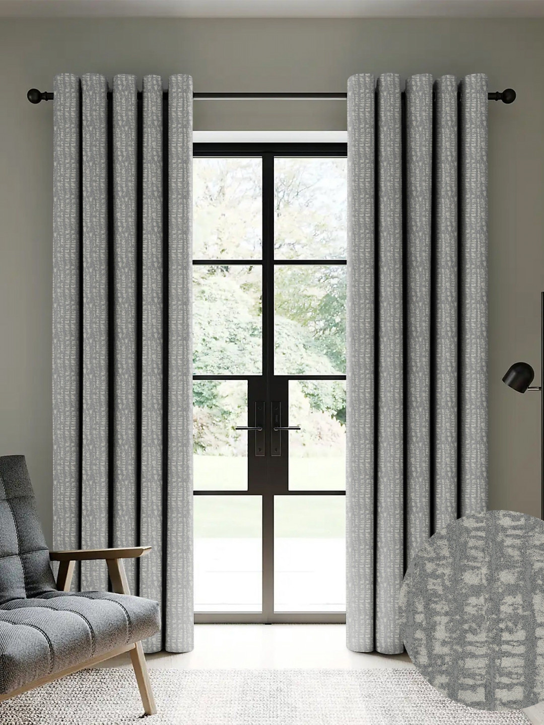 

Nefertiti Home Grey 2 Pieces Printed Black Out Door Curtain