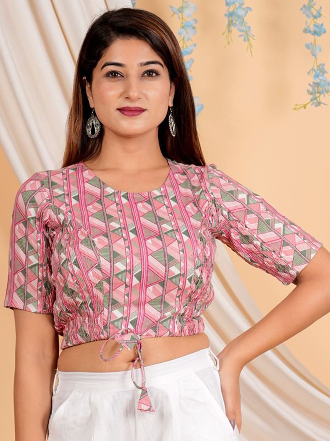 

YASH GALLERY Printed Short Sleeves Saree Blouse, Pink