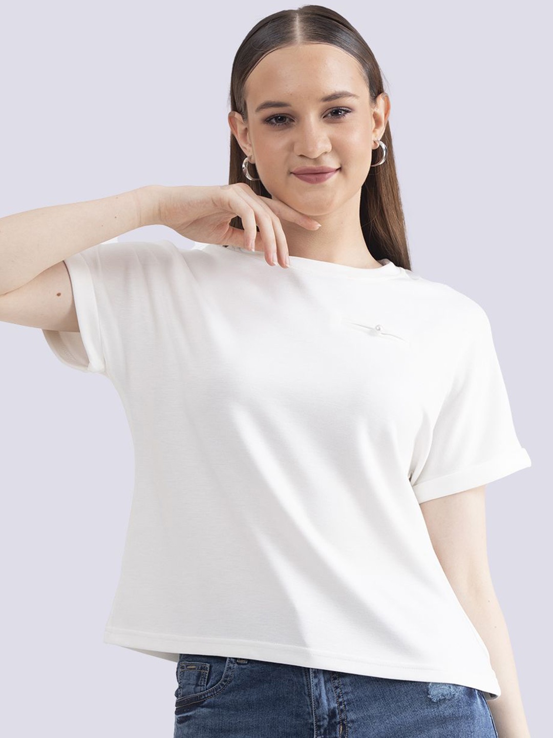 

Albion By CnM Women Solid Round Neck Top, White