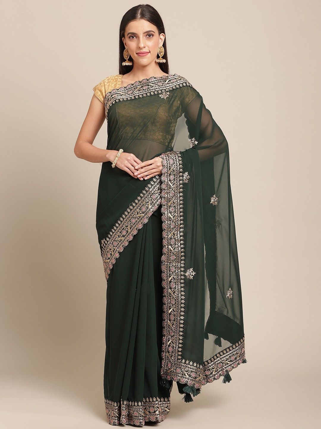 

Anouk Floral Embroidered Poly Georgette Saree, Green