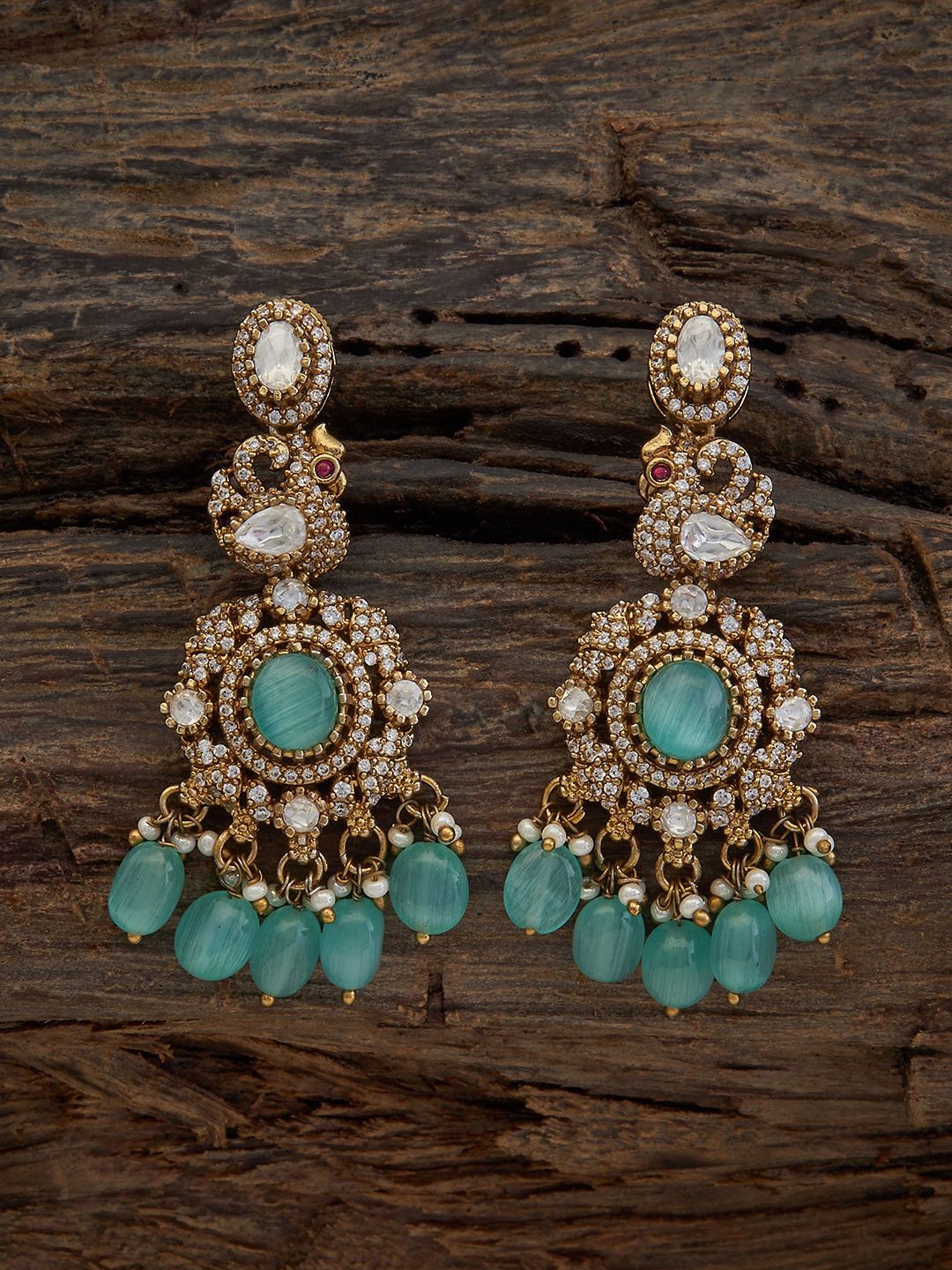 

Kushal's Fashion Jewellery Oval Drop Kundan Earrings, Sea green