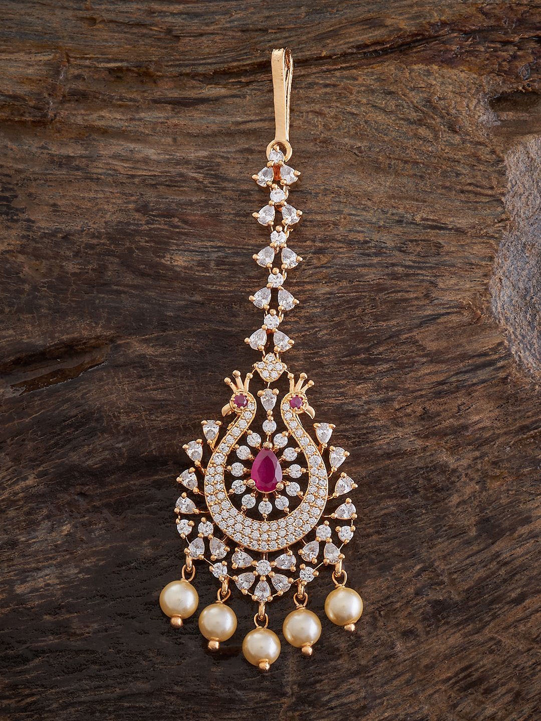 

Kushal's Fashion Jewellery Gold-Plated Cubic Zircon Studded Maang Tikka