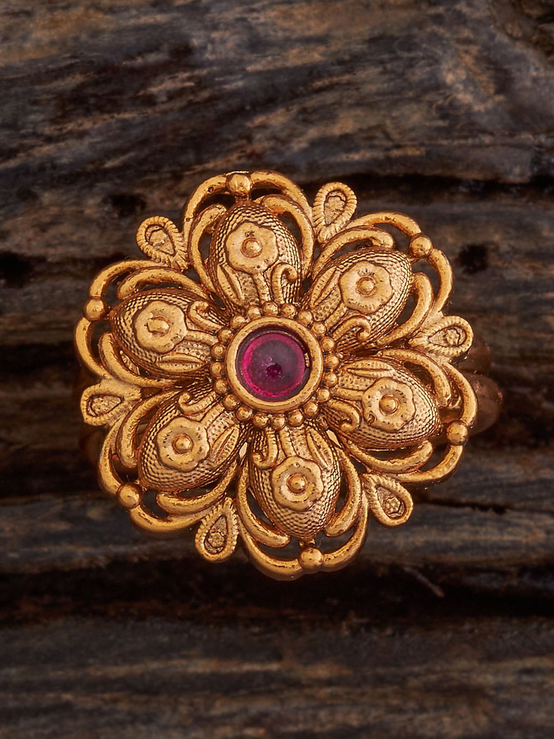 

Kushal's Fashion Jewellery Gold-Plated Stone-Studded Antique Adjustable Finger Ring