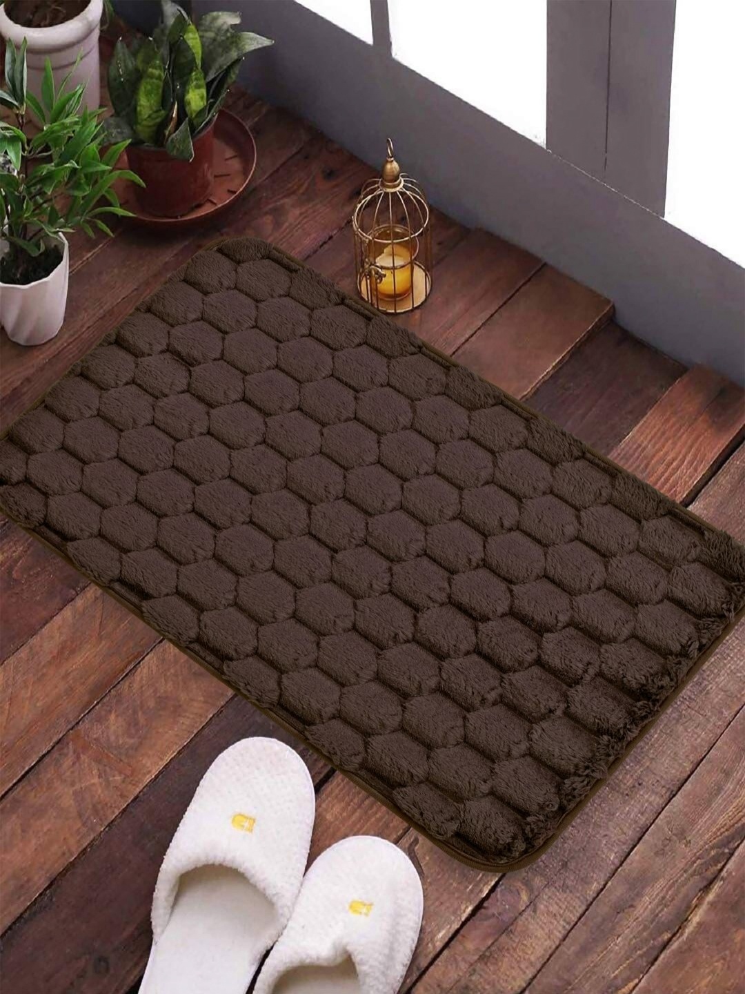 

FABINALIV Brown Geometric Cotton Anti-Skid Doormat