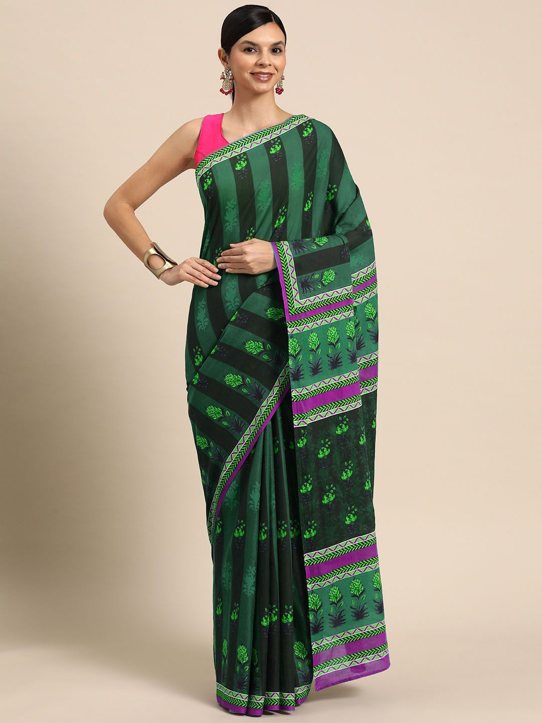 

BUTA BUTI Floral Pure Cotton Saree, Pink