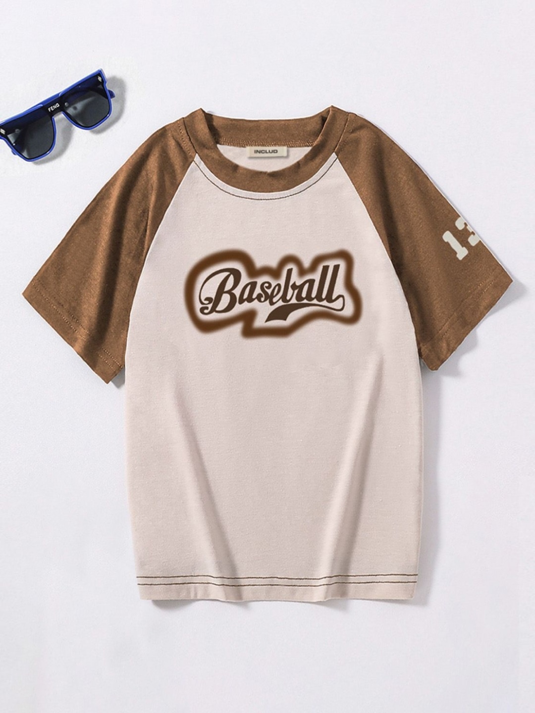 

INCLUD Boys Typography Printed Round Neck Cotton T-shirt, Brown