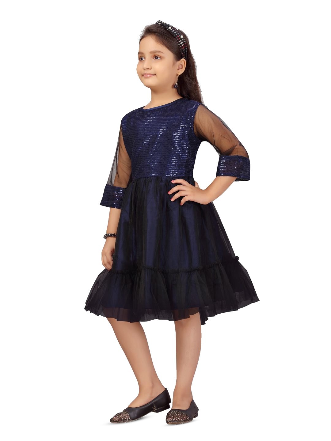 

BAESD Bell Sleeve Net Fit & Flare Dress, Navy blue