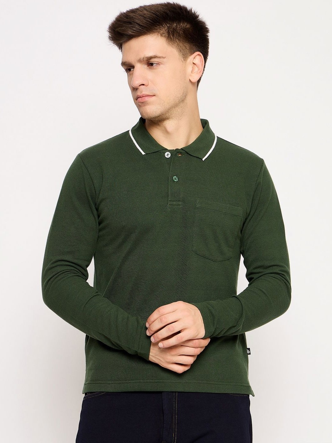 

Club York Men Solid Polo Collar Cotton T-shirt, Green