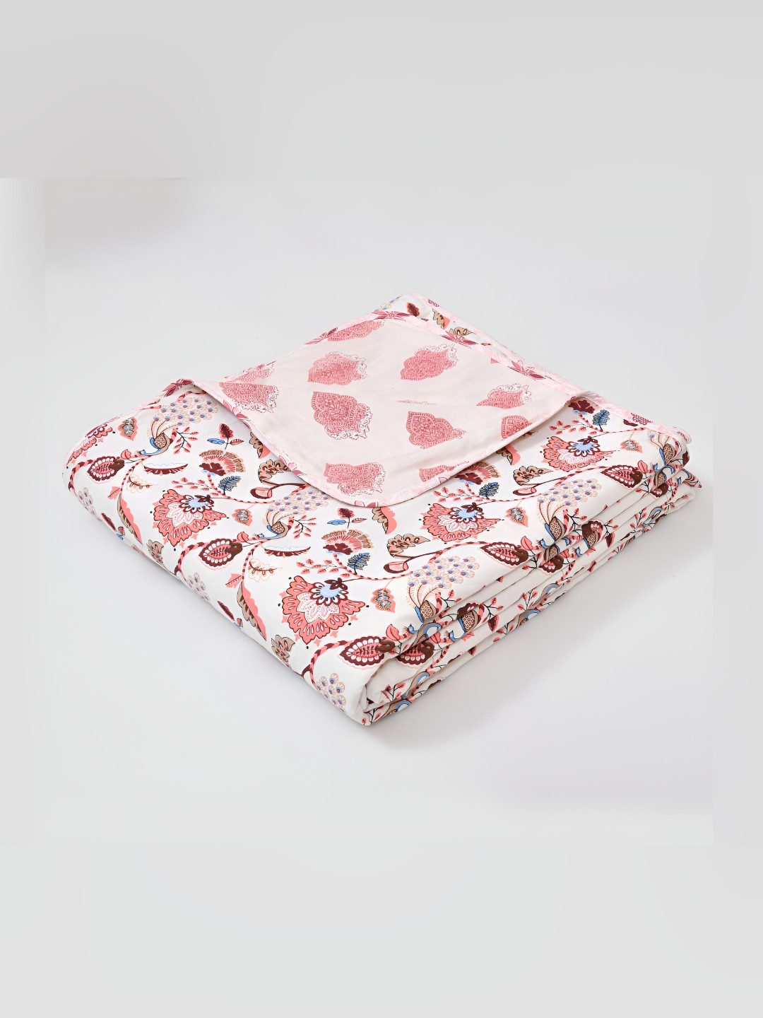 

Jinaya's Pink & White Floral Printed Cotton AC Room 300 GSM Reversible Double Bed Dohar