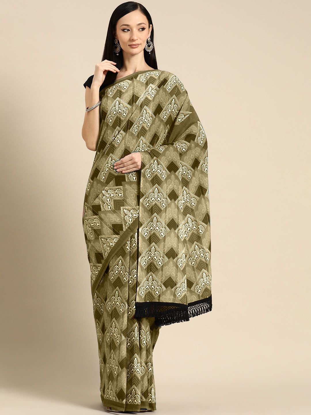 

BUTA BUTI Pure Cotton Saree, Coffee brown