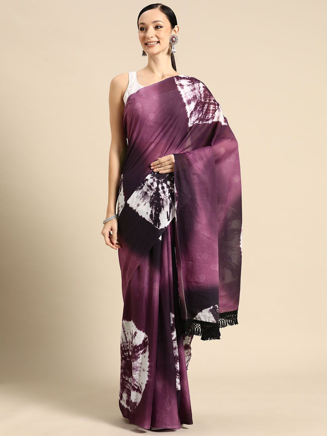 

BUTA BUTI Tie and Dye Pure Cotton Saree, Lavender