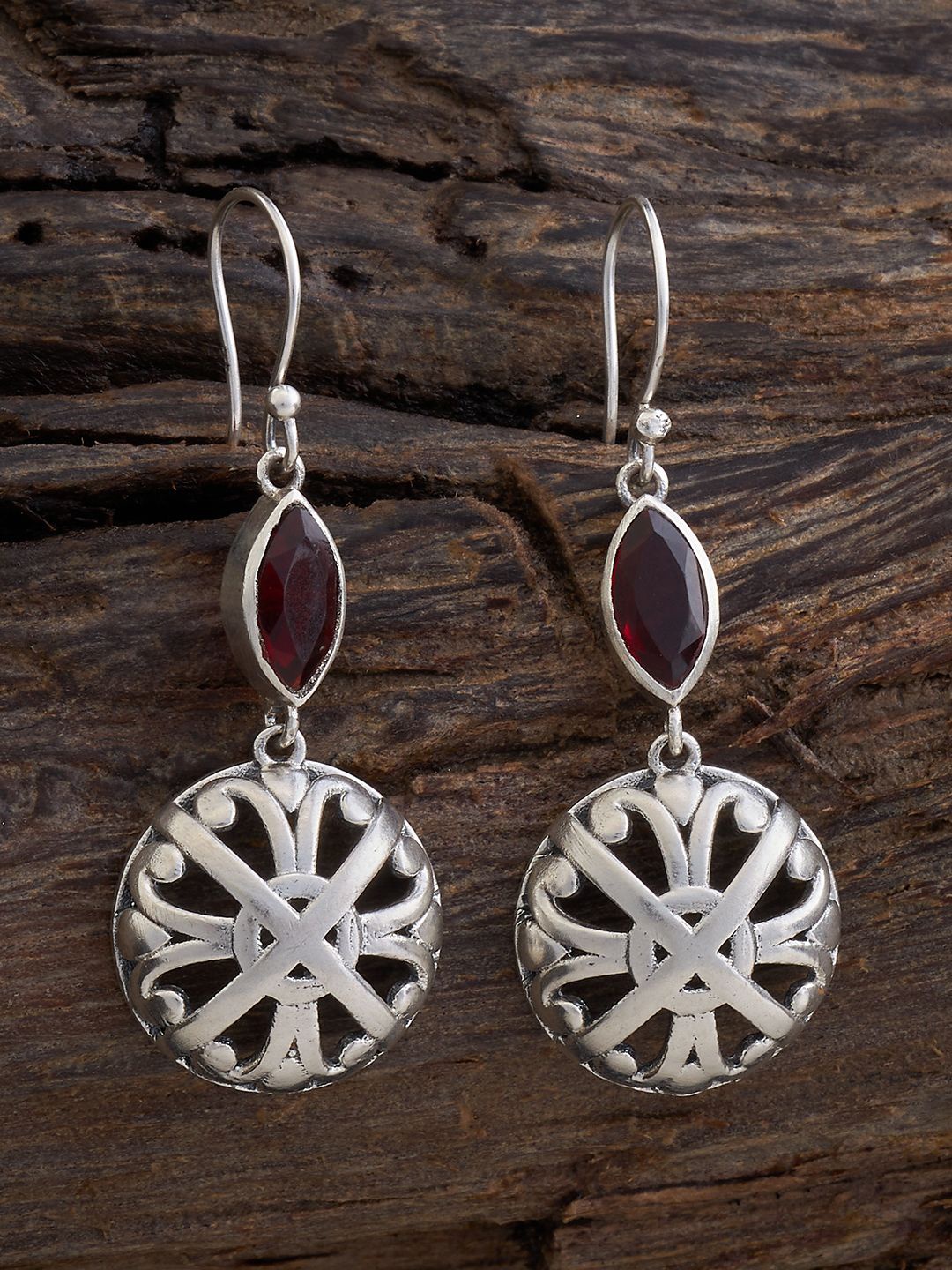 

Kushal's Fashion Jewellery Silver Rhodium-Plated Stone Studded Drop Earrings