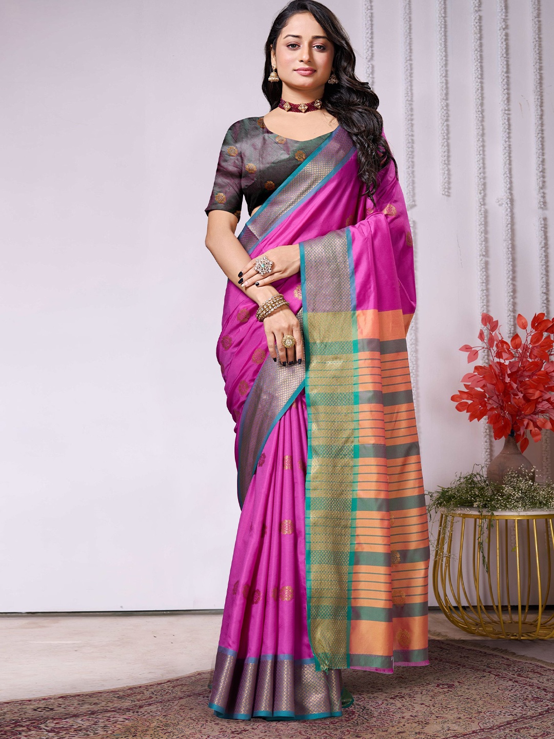 

KALINI Woven Design Art Silk Banarasi Saree, Purple