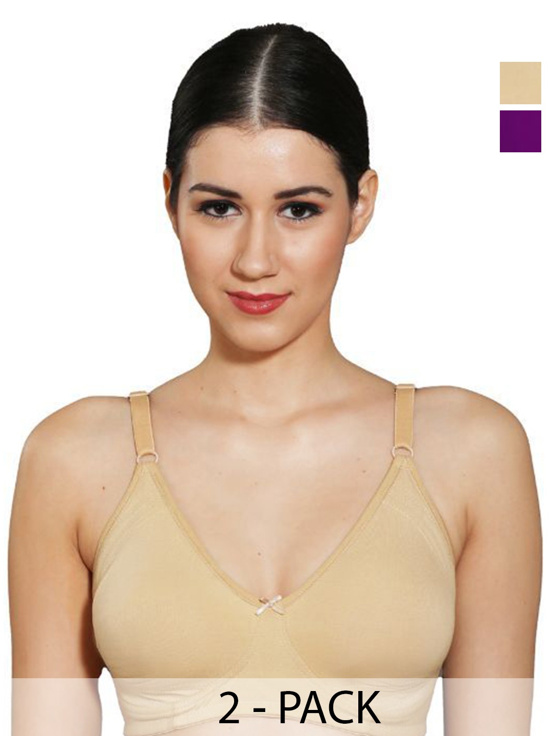 

INGRID Women Everyday Non Padded Adjustable Straps Cotton Tshirt Style Bras, Purple