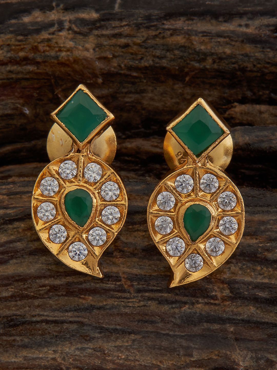 

Kushal's Fashion Jewellery 92.5 Pure Silver Gold-Plated Stone Studded Studs Earrings