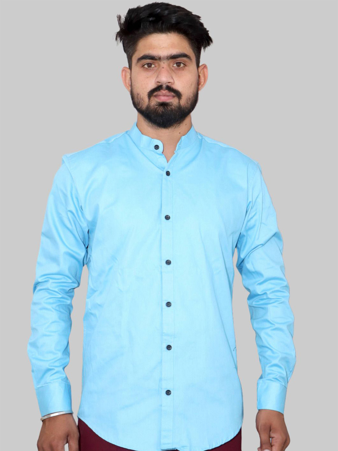 

Vcom Men Classic Spread Collar Solid Cotton Slim Fit Casual Shirt, Blue