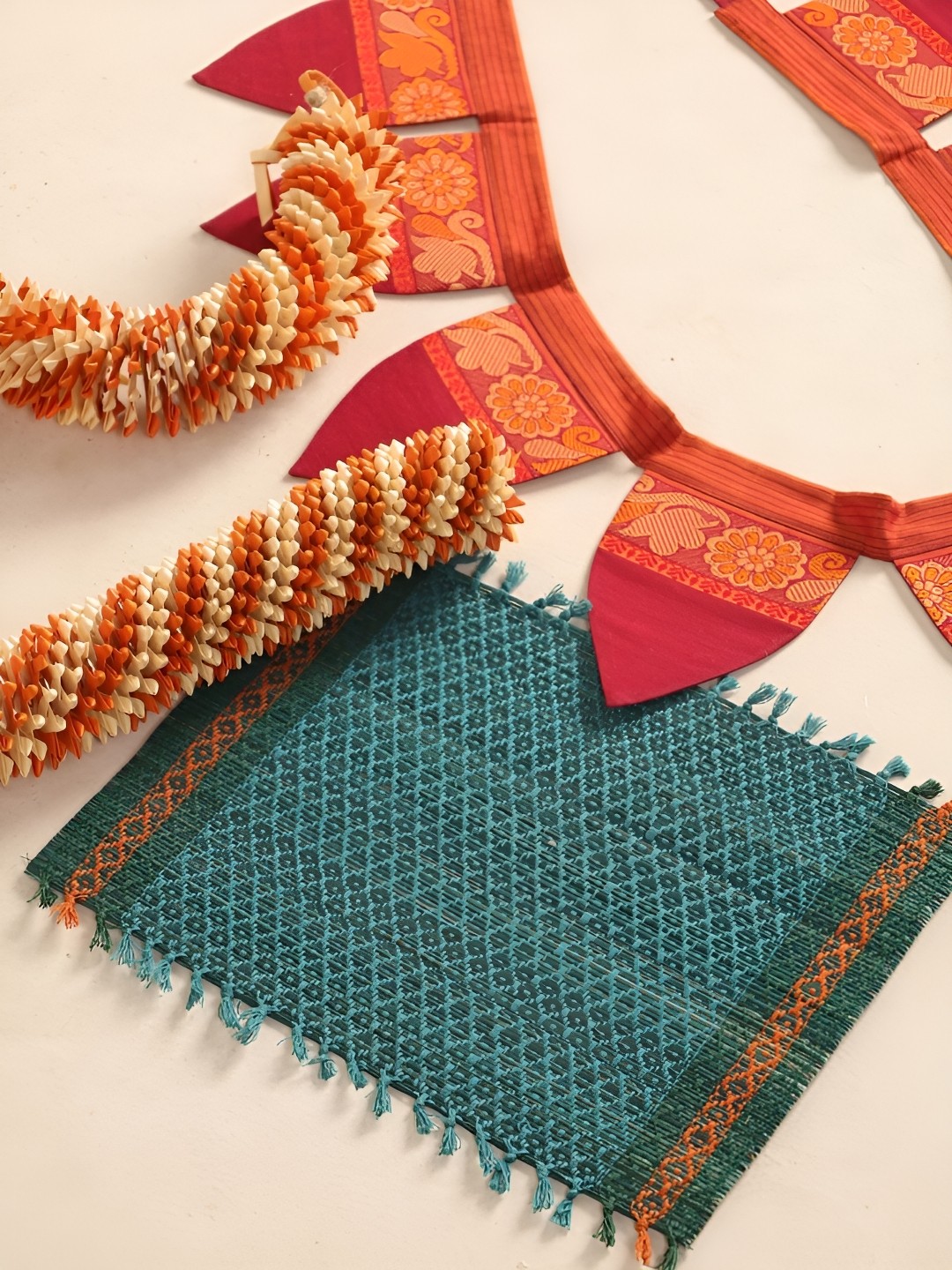 

Peepul Tree Maroon & Orange 4 Pieces Toran & Aasan Festive Decor