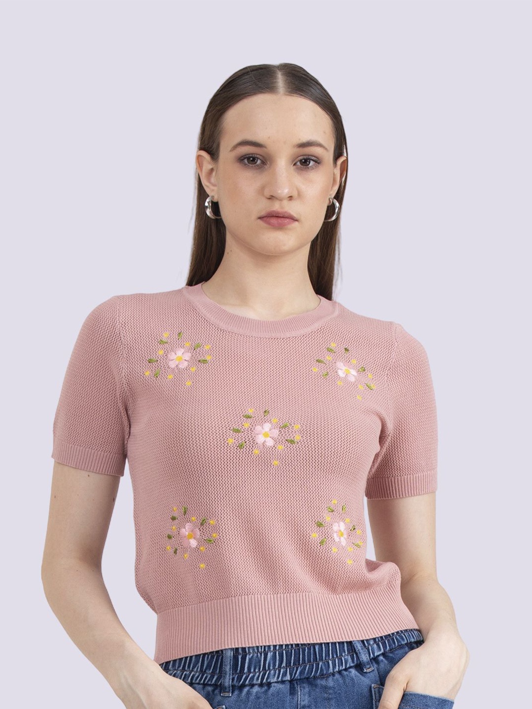 

Albion By CnM Women Floral Printed Round Neck Top, Peach