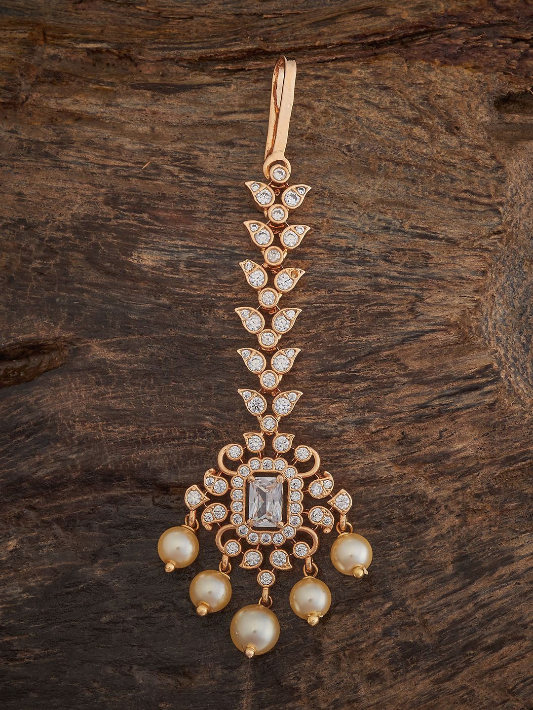 

Kushal's Fashion Jewellery Gold-Plated Zircon Stones Studded Maang Tikka