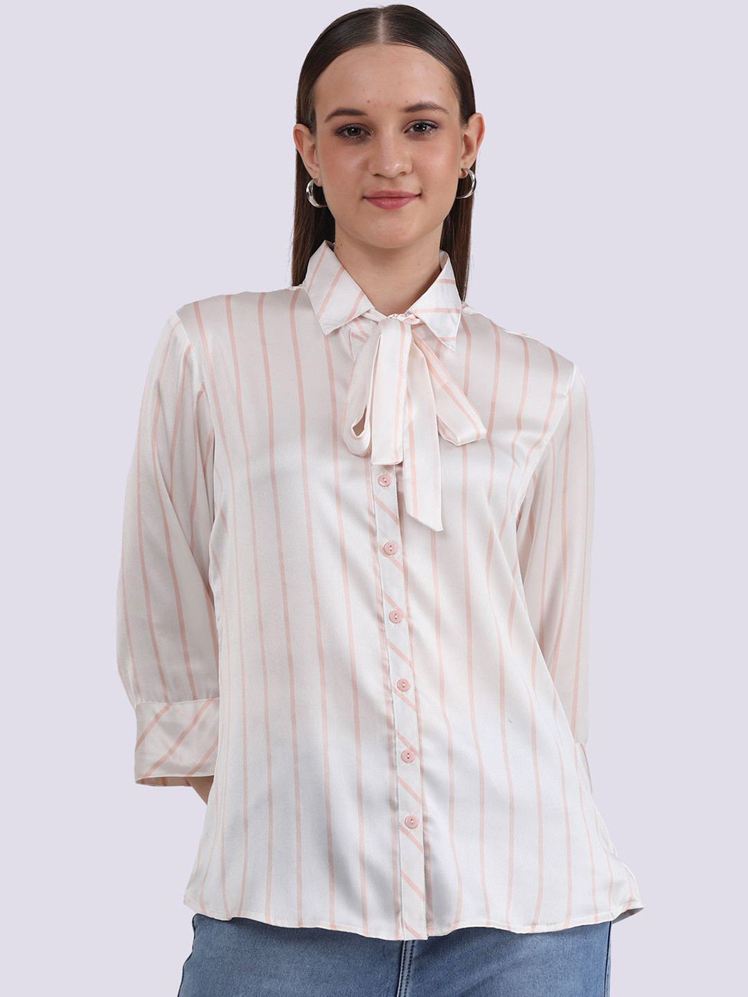 

Albion By CnM Women Vertical Striped Shirt Collar Top, Off white