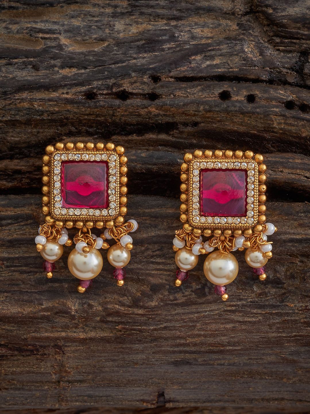 

Kushal's Fashion Jewellery Cubic Zirconia Gold-Plated Square Studs, Red