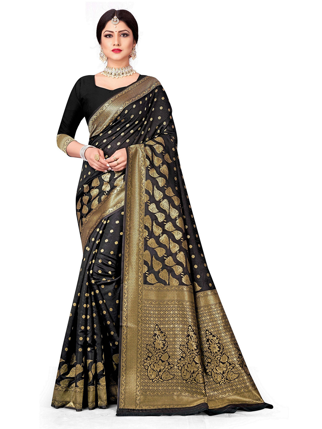 

EMV Woven Design Zari Saree, Black