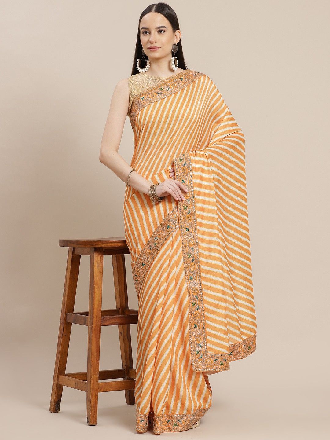 

Anouk Leheriya Embroidered Silk Blend Leheriya Saree, Yellow