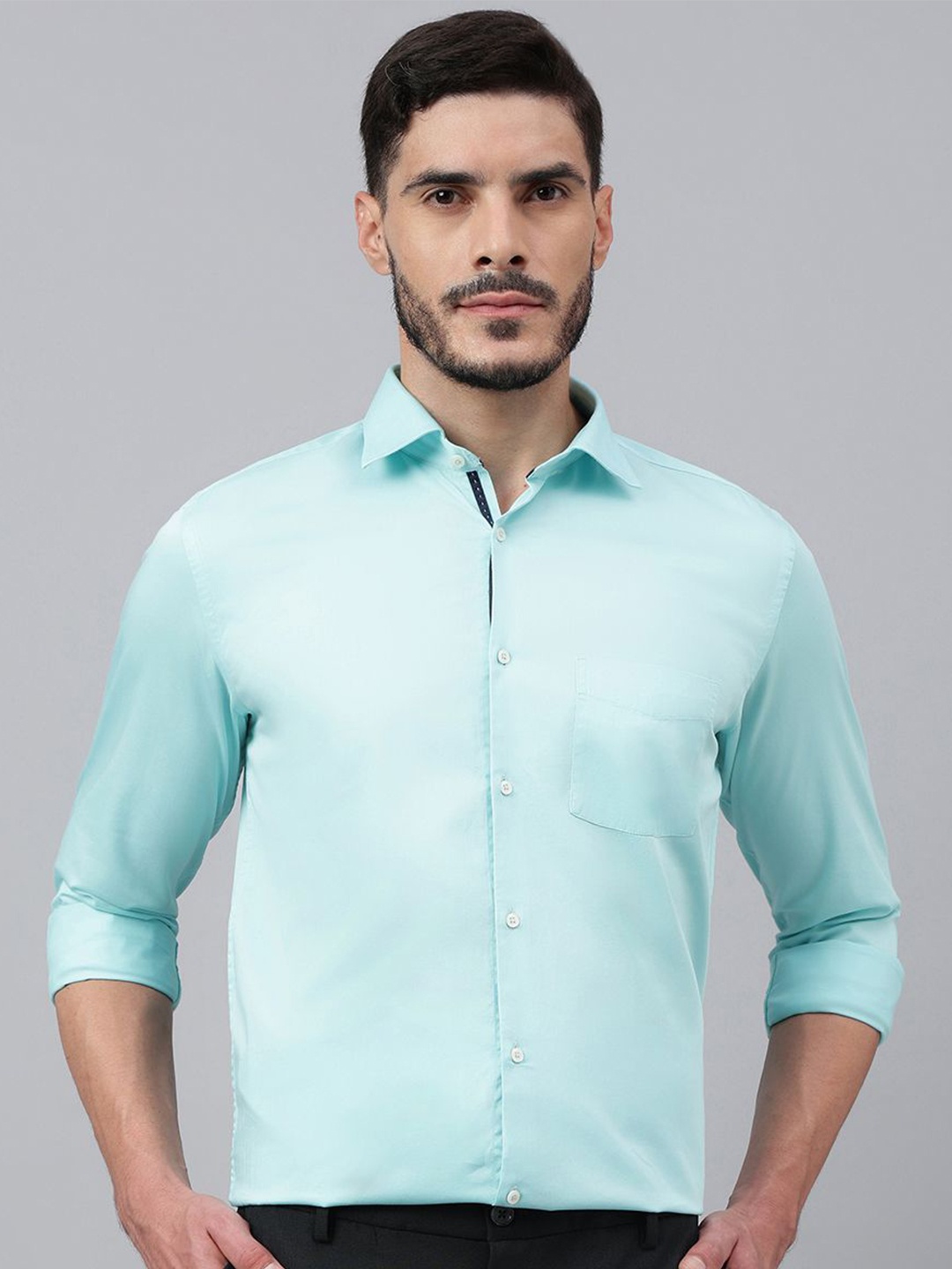 

Richlook Men Comfort Spread Collar Solid Cotton Party Shirt, Blue
