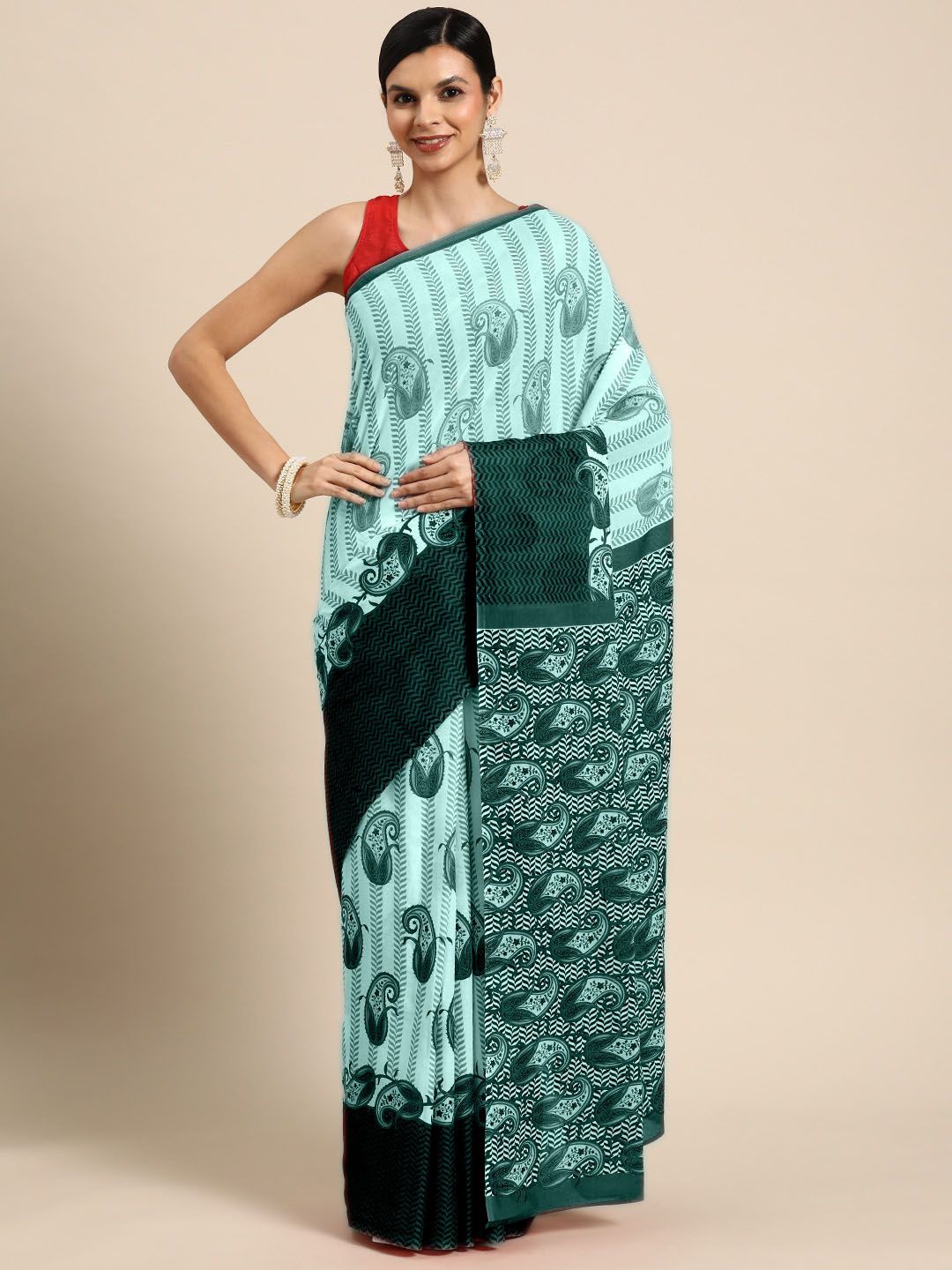 

BUTA BUTI Floral Pure Cotton Saree, Sea green